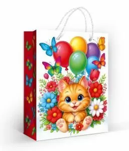 Пакет подарочный «Котёнок с шариками» (MS)