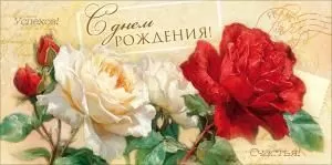 Конверт для денег «С Днем Рождения!» (красные и белые розы)