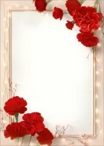 Бланк без надписи с красными гвоздиками и светящейся гирляндой