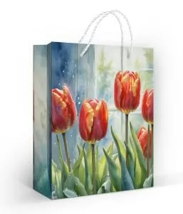 Пакет подарочный (M) «Тюльпаны на окне»