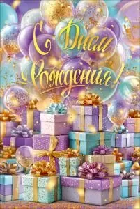 Открытка «С Днем Рождения!» (подарки и воздушные шары)