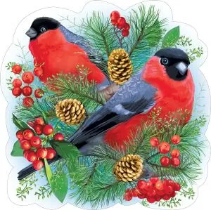 Украшение на скотче снегири с ветками