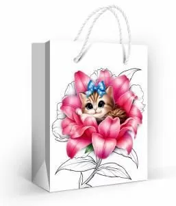 Пакет подарочный «Кошечка с бантиком» (S)