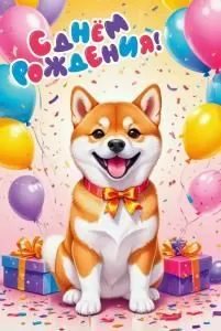 Открытка «С днем рождения!» (Собачка)