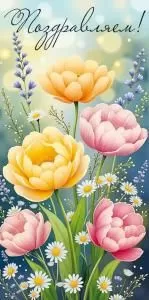 Конверт для денег «Поздравляем!» (цветы)