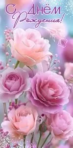 Конверт для денег «С Днём рождения!» (розовые розы, веточки с мелкими бутонами)