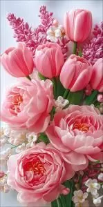 Конверт для денег без надписи (тюльпаны, сирень и пионы)