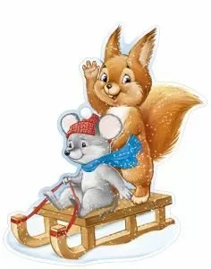 Плакат «Белка и мышка на санках» (ретро-коллекция)