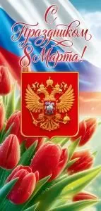 Открытка «С праздником 8 Марта!» (Российская символика)