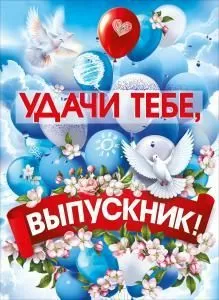 Плакат «Удачи тебе, выпускник!» (цветы, голуби и шарики на фоне неба)