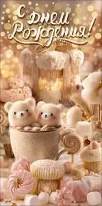 Конверт для денег «С Днем Рождения!» (кружка, зефир, конфеты)