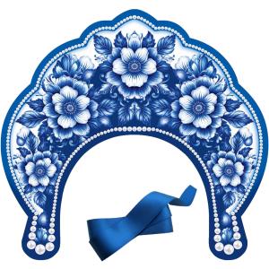 Кокошник "Синий орнамент" (с лентой)