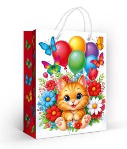 Пакет подарочный «Котёнок с шариками» (MS)