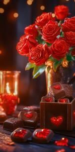 Конверт для денег без надписи (красные розы и шоколад)