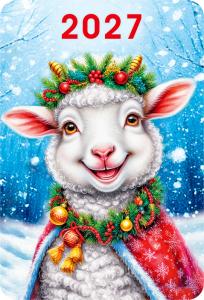 2027 Календарь карманный Символ года (Портрет овечки в новогоднем венке).
