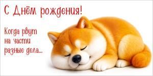 Конверт для денег «С Днём рождения! Когда рвут на части разные дела...» (спящая собачка)