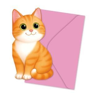 Открытка без надписи, котик персиковый, с художественным конвертом