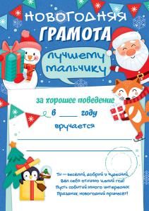 Новогодняя грамота лучшему мальчику
