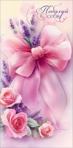 Конверт для денег "Побалуй себя" (розовый бант, розы, лаванда)