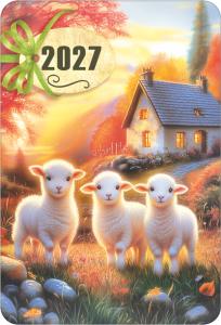Календарь карманный на 2027 год (три ягнёнка у домика)