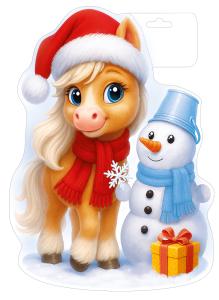 Плакат «Лошадка со снеговиком» (символ года)