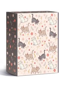 Коробка подарочная с открыткой "Котики" (котики на лужайке)