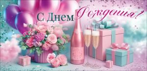 Конверт для денег «С Днем Рождения!» (цветы, подарки, шампанское)