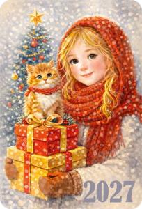 Календарь карманный 2027 «Ретро нежные» (девочка с котенком)