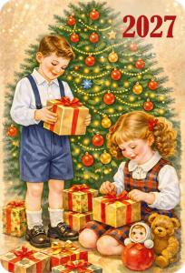 Календарь карманный 2027 «Ретро нежные» (дети с подарками)