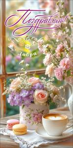 Конверт для денег "Поздравляю! Добра" (букеты цветов, чашка на блюдце, пирожные)