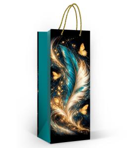 Пакет под бутылку "Перо и бабочки" (В) (перо и золотые бабочки)