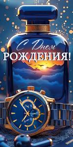 Конверт для денег "С Днем рождения!" (флакон,часы)