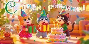 Конверт для денег «С Днем Рождения!» (котята с подарками, торт)
