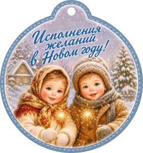 Бирка "Исполнения желаний в Новом году!" (дети с бенгальскими огоньками)