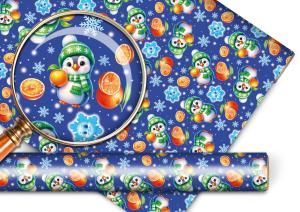 Упаковочная бумага «Пингвинёнок с апельсином»