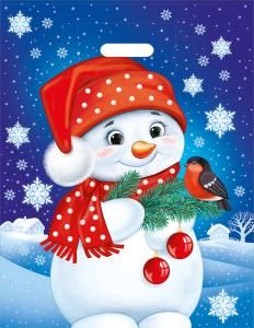 Полиэтиленовый пакет «Снеговик и снегирь»