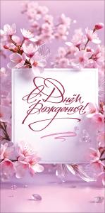 Конверт для денег "С Днём рождения!" (обрамление из цветущих веточек)