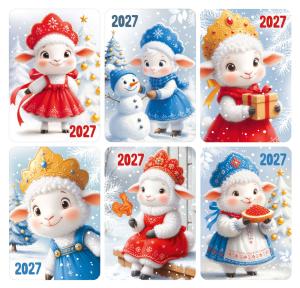 Микс календарей карманных 2027 "Новогодние овечки в кокошниках"