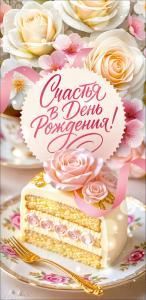 Конверт для денег «С Днем Рождения!» (торт, белые цветы)