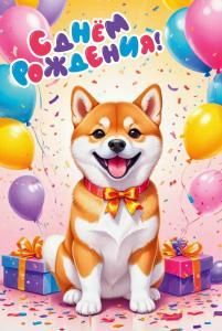 Открытка «С днем рождения!» (Собачка)