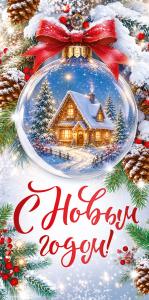 Конверт для денег "С Новым годом!" (новогодний шарик с домиком)