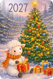 Календарь карманный 2027 «Ретро овечки» (овечка с подарками)