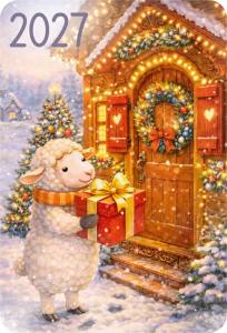 Календарь карманный 2027 «Ретро овечки» (овечка с подарком)