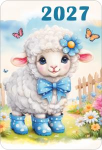 Календарь карманный на 2027 год (овечка в синих сапожках с бантиком и цветком)