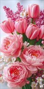 Конверт для денег без надписи (тюльпаны, сирень и пионы)