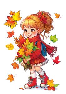 Двусторонняя наклейка "Девочка с букетом листьев"