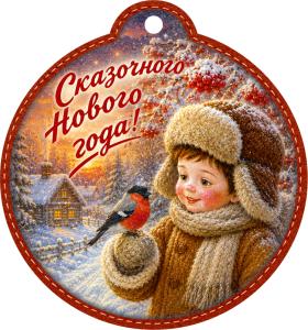 Бирка "Сказочного Нового года!" (мальчик со снегирем)