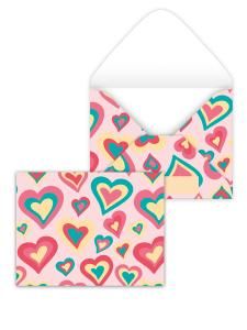 Конверт художественный малый «Цветные сердца на розовом»