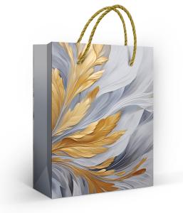 Пакет подарочный «Золотые перья» (S) (серо-золотой)