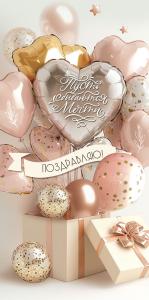 Конверт для денег "Пусть сбываются мечты. Поздравляю!" (воздушные шары разных форм в подарочной коробке)